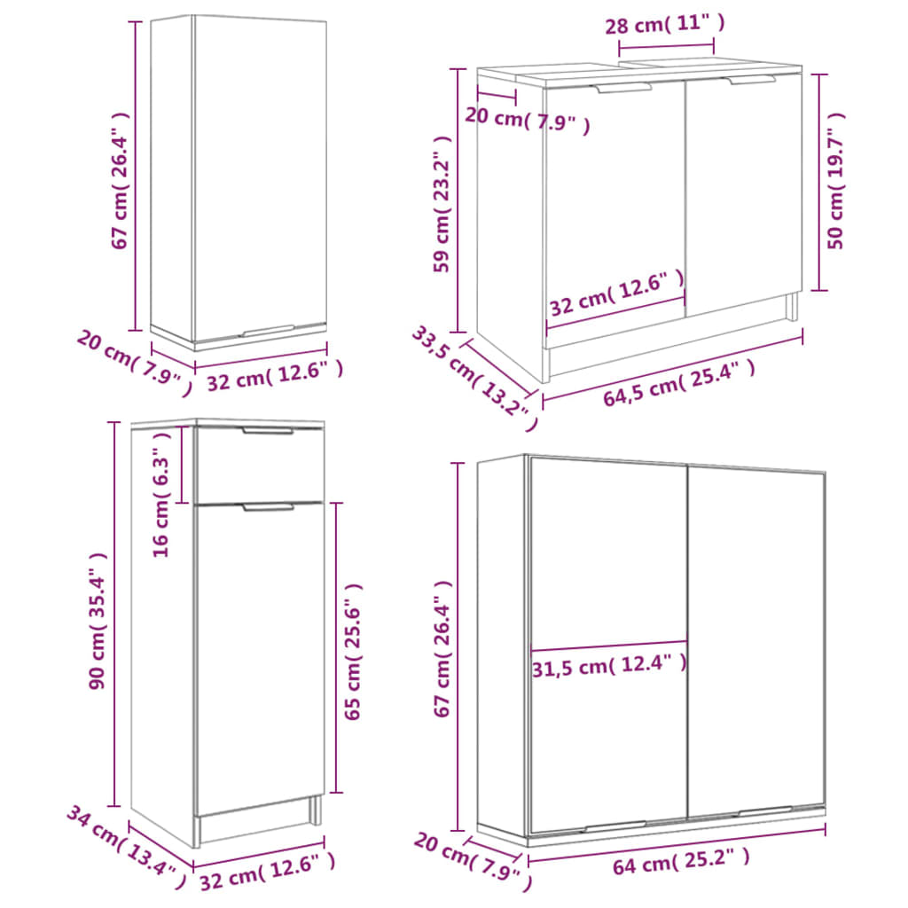 vidaXL Set dulapuri de baie, 5 piese, alb, lemn prelucrat