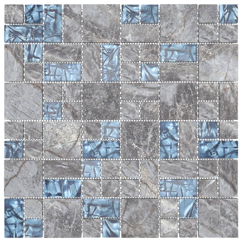 vidaXL Plăci mozaic, 22 buc., gri și albastru, 30x30 cm, sticlă