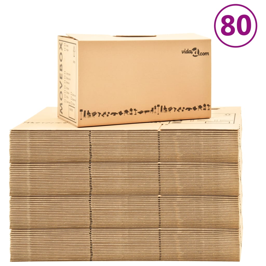 vidaXL Cutii pentru mutare din carton XXL 80 buc., 60 x 33 x 34 cm