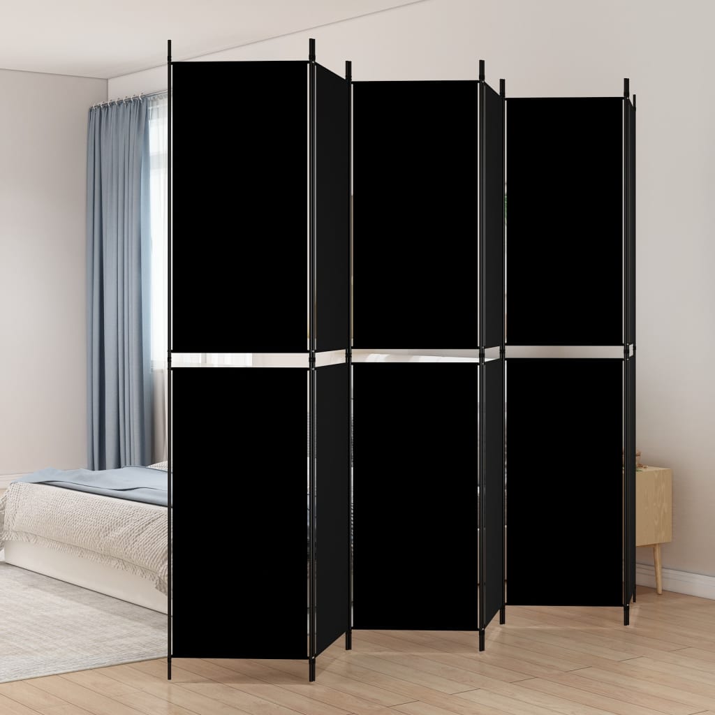 vidaXL Paravan de cameră cu 6 panouri, negru, 300x220 cm, textil