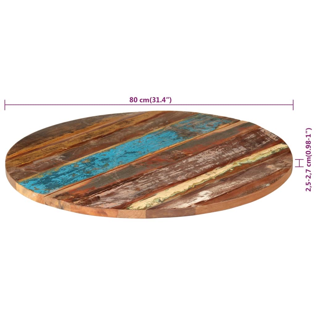 vidaXL Blat de masă, Ø80x(2,5-2,7) cm, lemn masiv reciclat