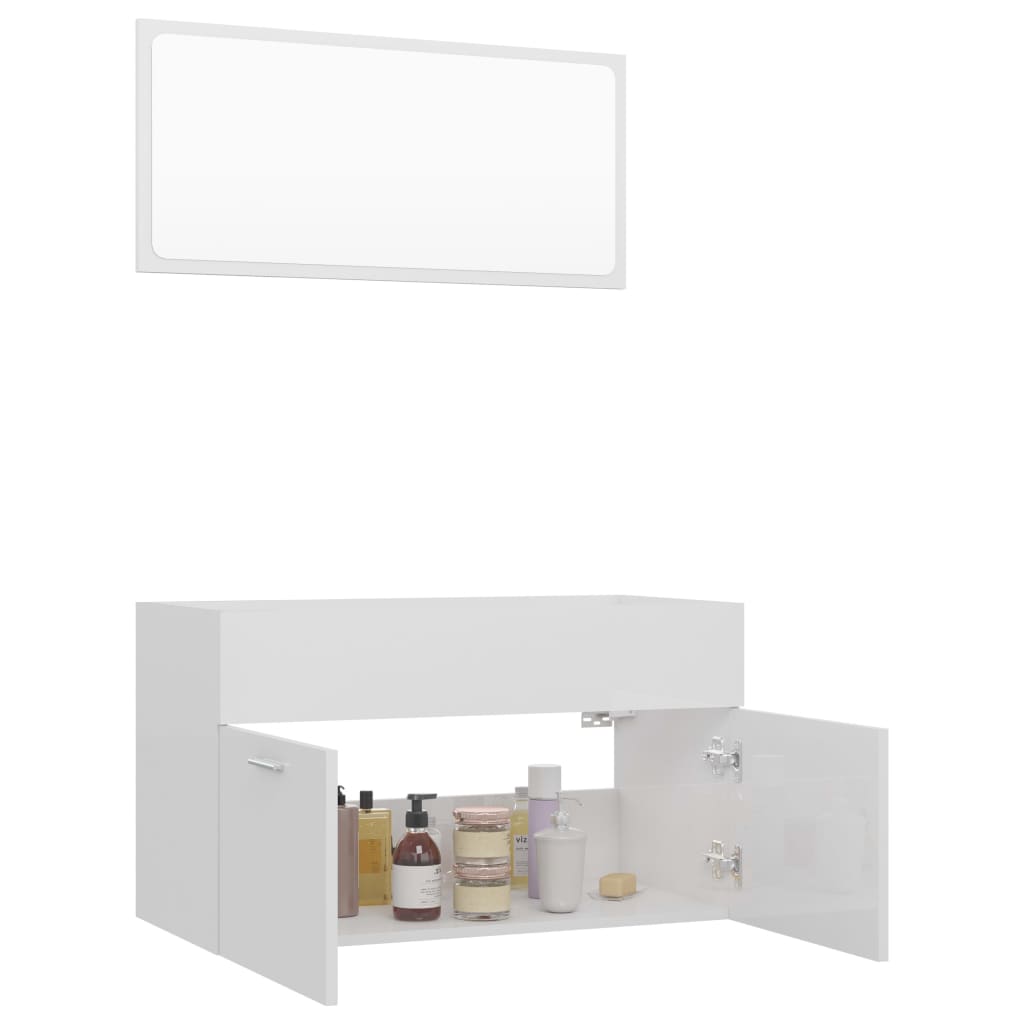vidaXL Set mobilier de baie, 2 piese, alb extralucios,lemn prelucrat