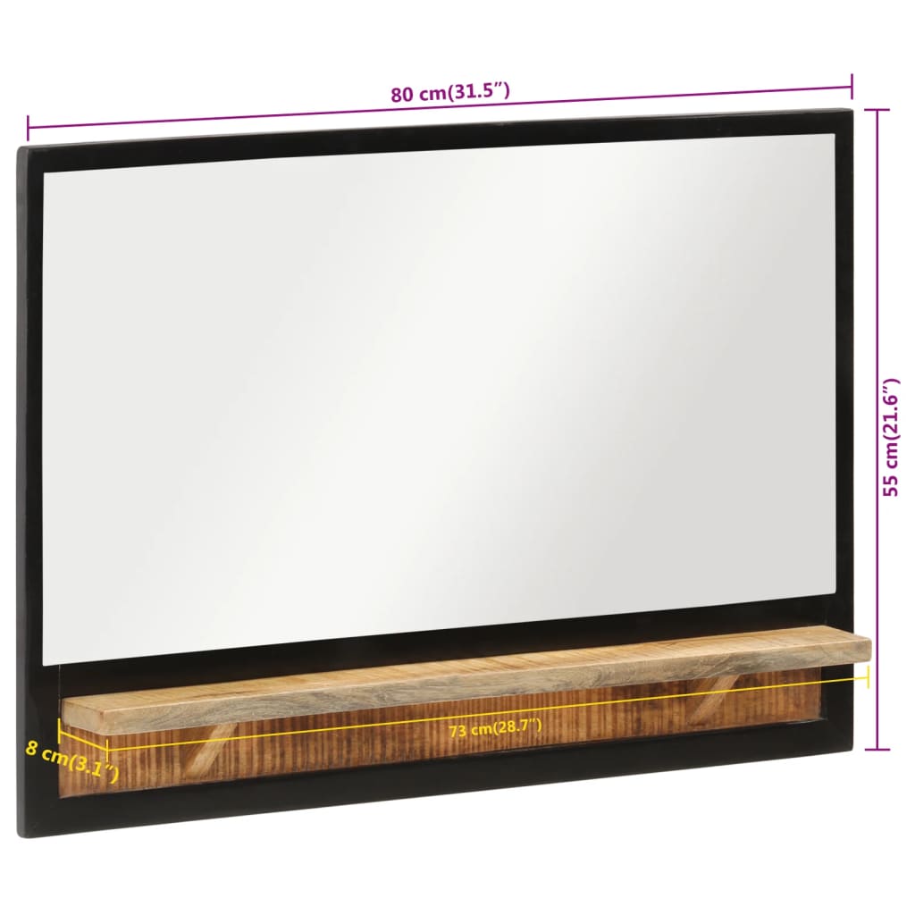 vidaXL oglindă cu raft 80x8x55 cm sticlă și lemn masiv de mango