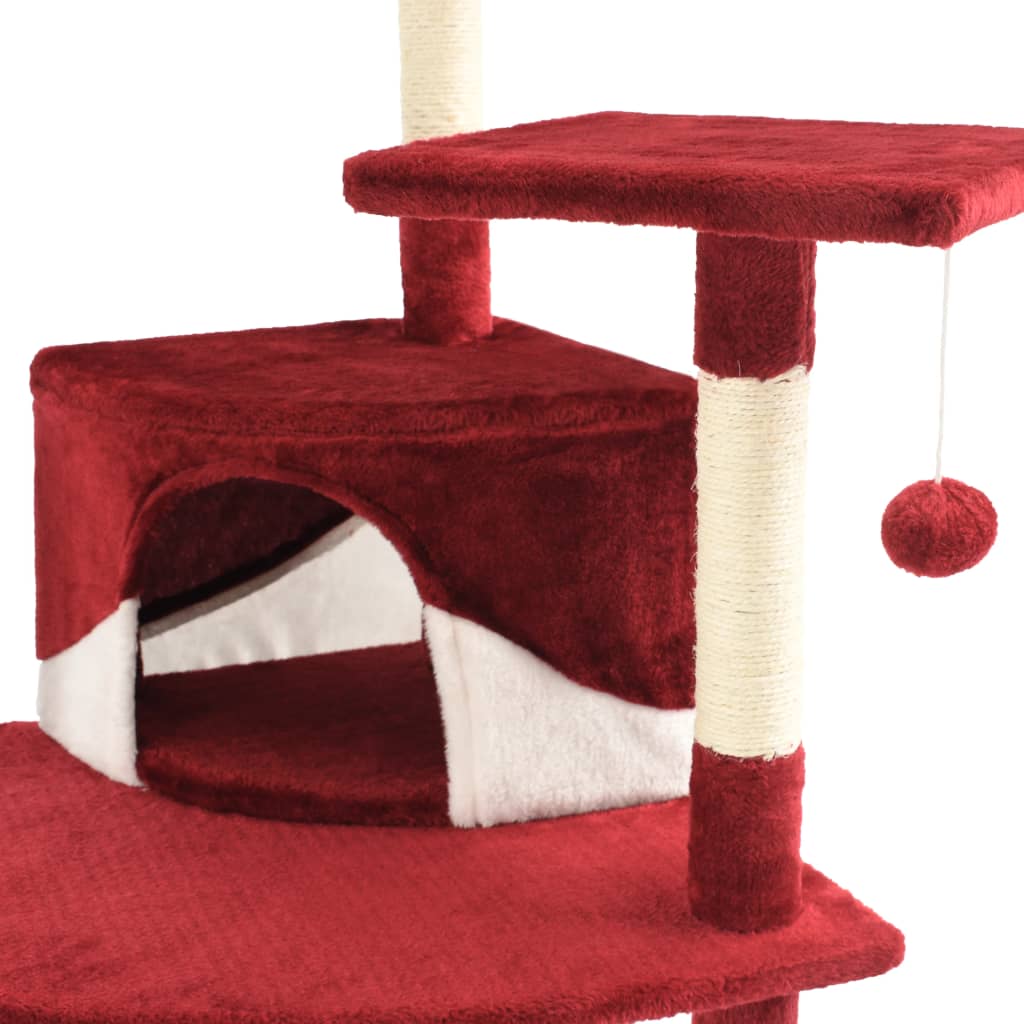 vidaXL Ansamblu pisici, stâlpi din funie de sisal 203 cm Roșu și Alb