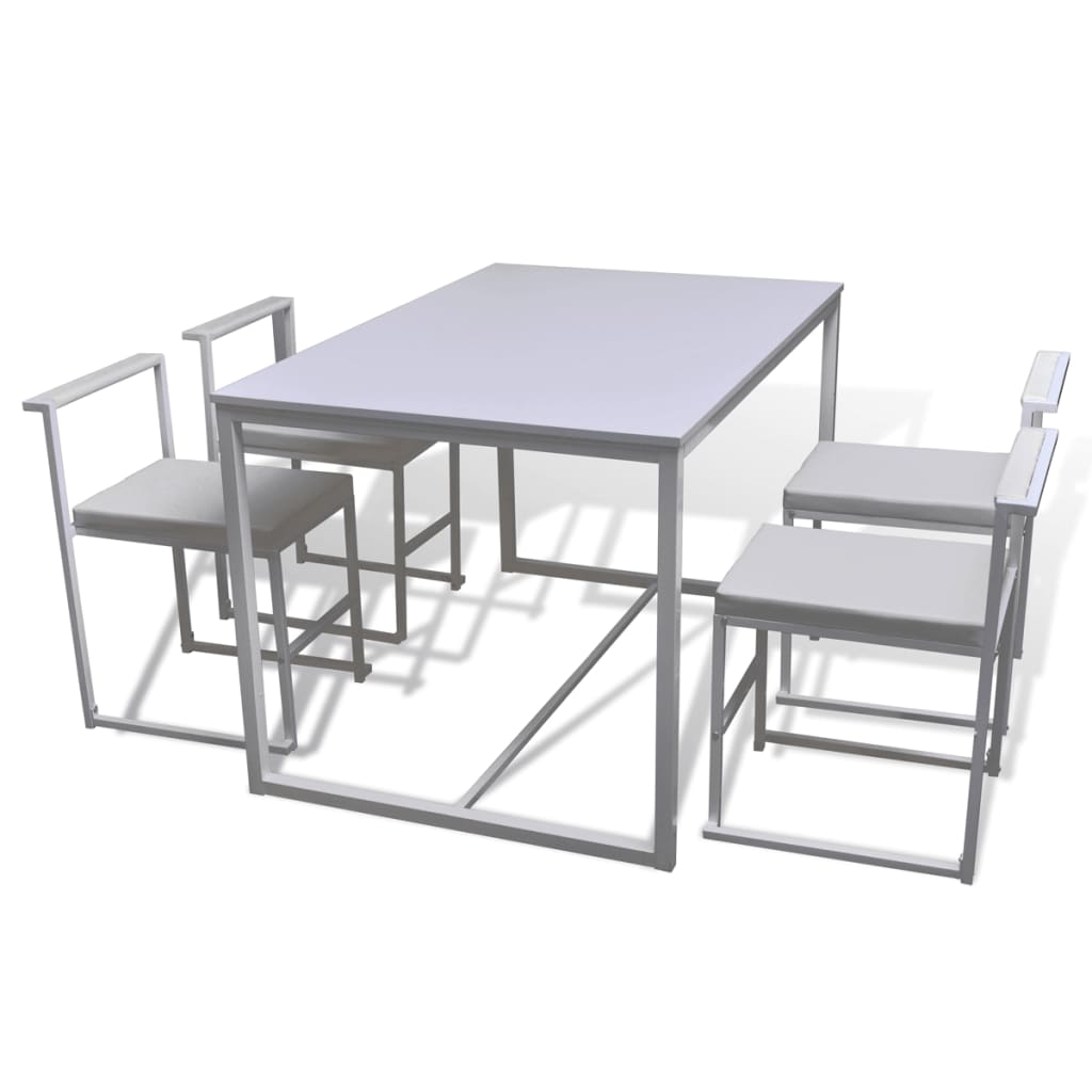vidaXL Set masă și scaune de bucătărie, 5 piese, alb