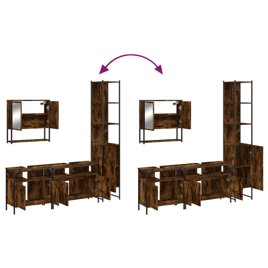 vidaXL Set mobilier de baie, 4 piese, stejar fumuriu, lemn prelucrat