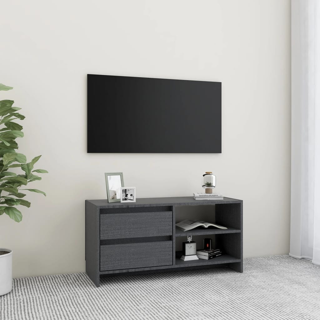 vidaXL Comodă TV, gri, 80x31x39 cm, lemn masiv de pin