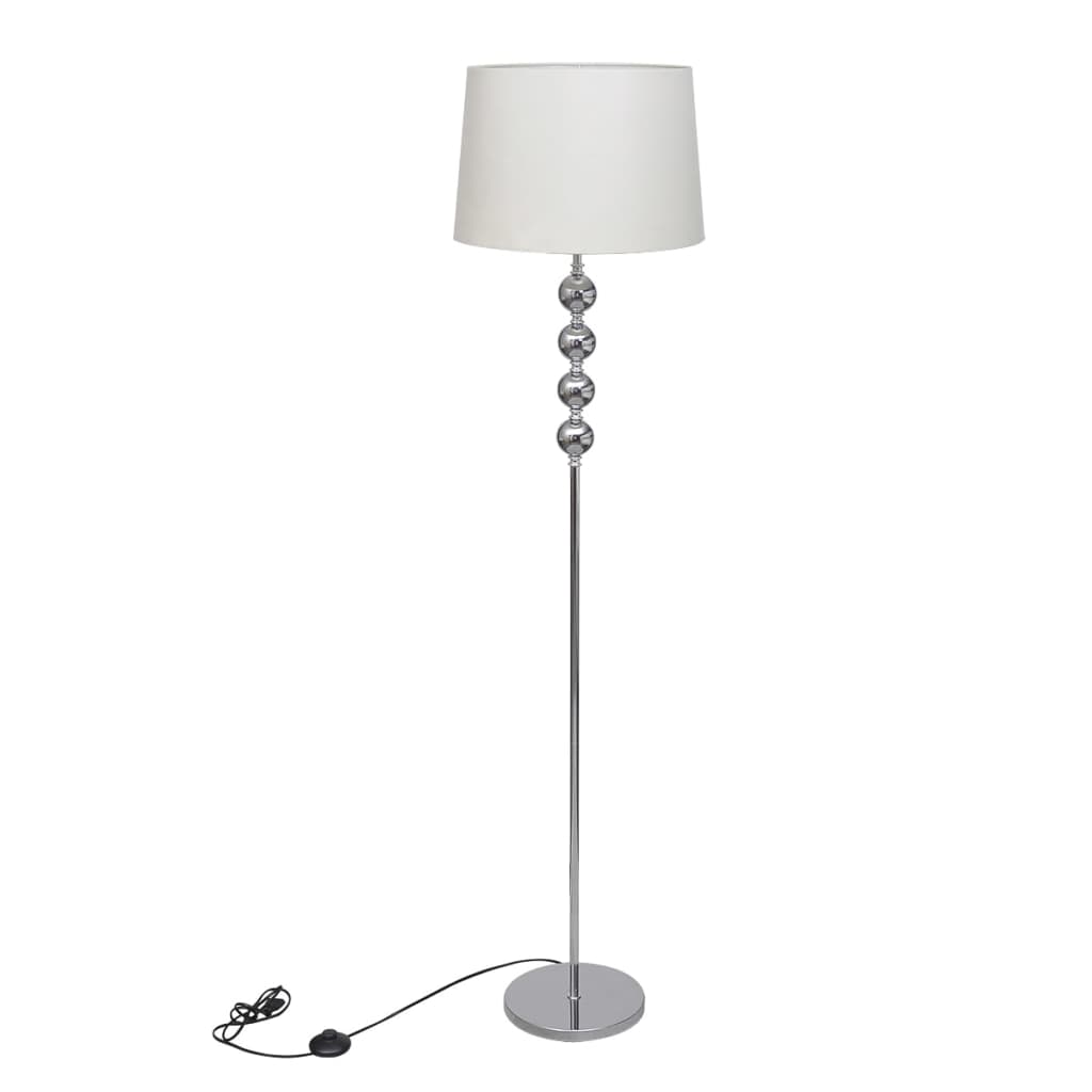 Lampă de podea cu abajur, suport înalt, 4 bile decorative, alb