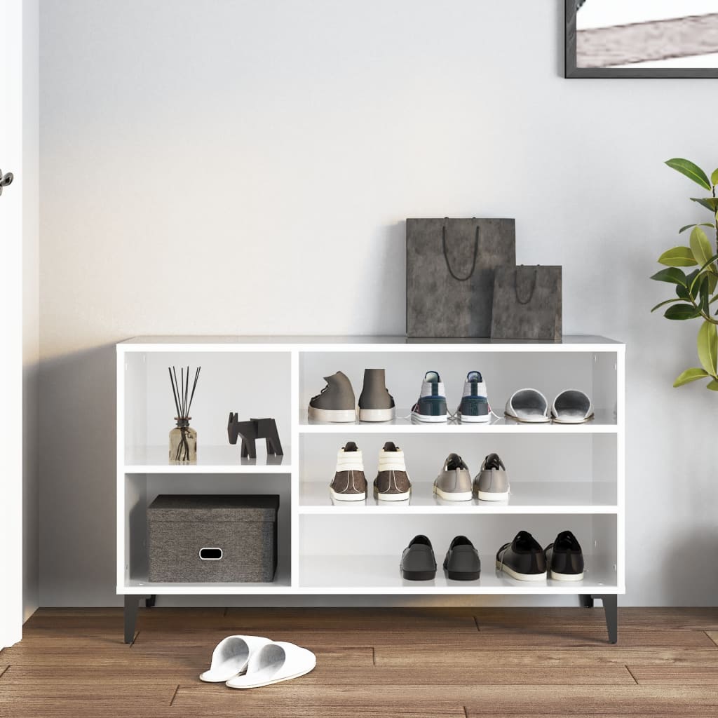 vidaXL Pantofar, alb extralucios, 102x36x60 cm, lemn compozit