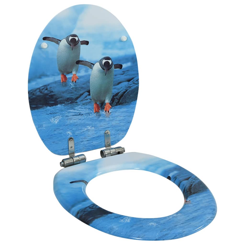 vidaXL Capac WC cu închidere silențioasă, MDF, model pinguini