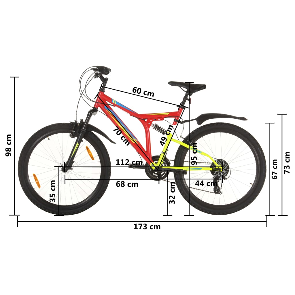 vidaXL Bicicletă montană cu 21 viteze, roată 26 inci, roșu, 49 cm