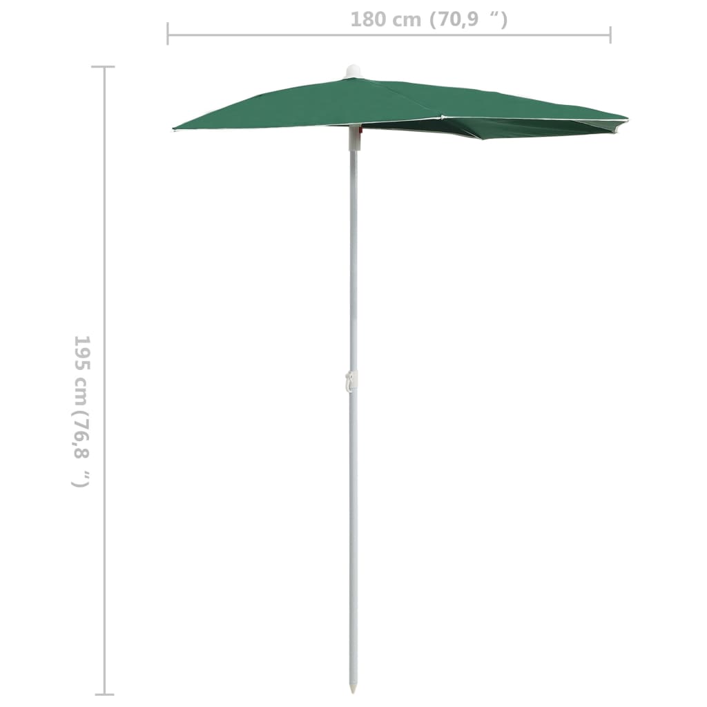 vidaXL Umbrelă de grădină cu stâlp, verde, 180x90 cm, semirotundă