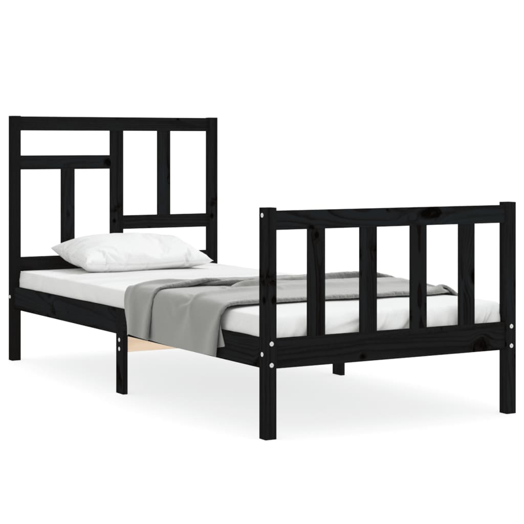 vidaXL Cadru de pat cu tăblie single, negru, lemn masiv