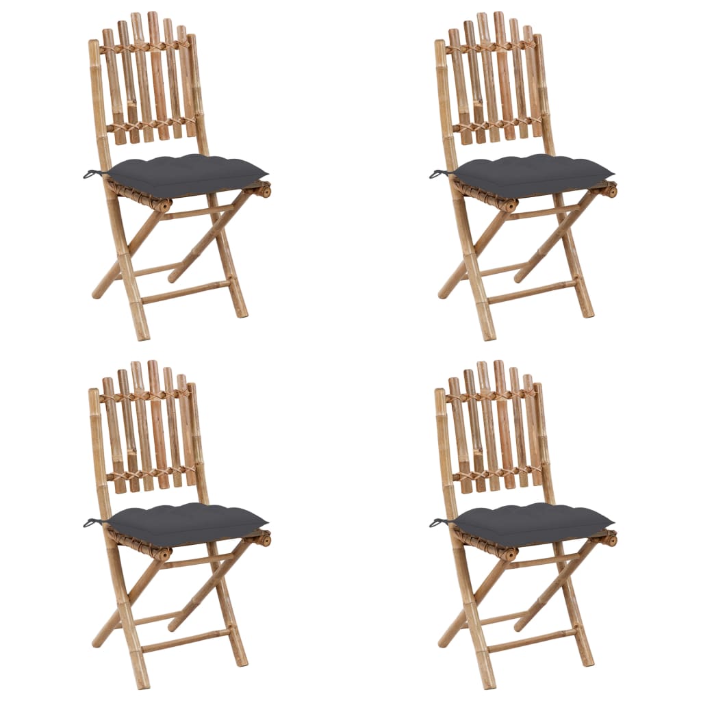 vidaXL Set mobilier de exterior pliabil, cu perne, 5 piese, bambus