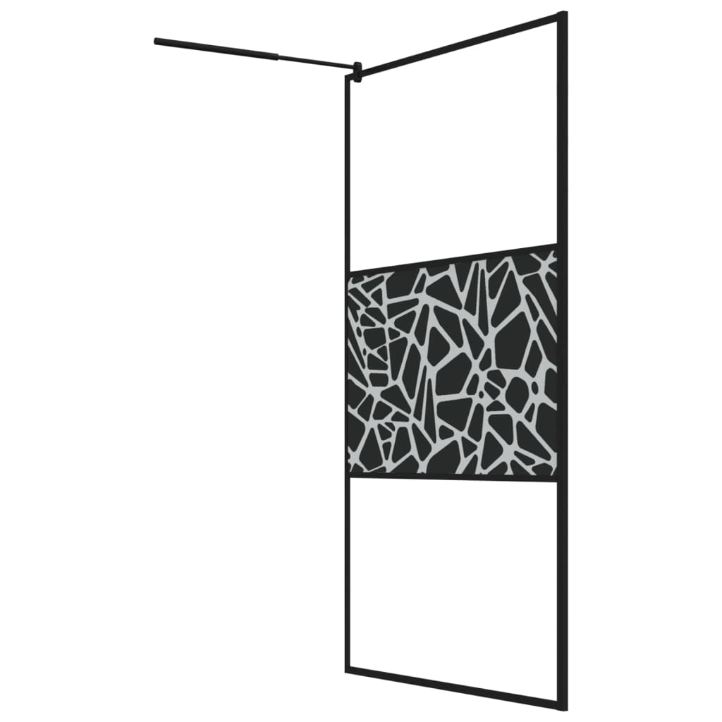 vidaXL Paravan de duș walk-in negru 115x195 cm sticlă ESG model piatră