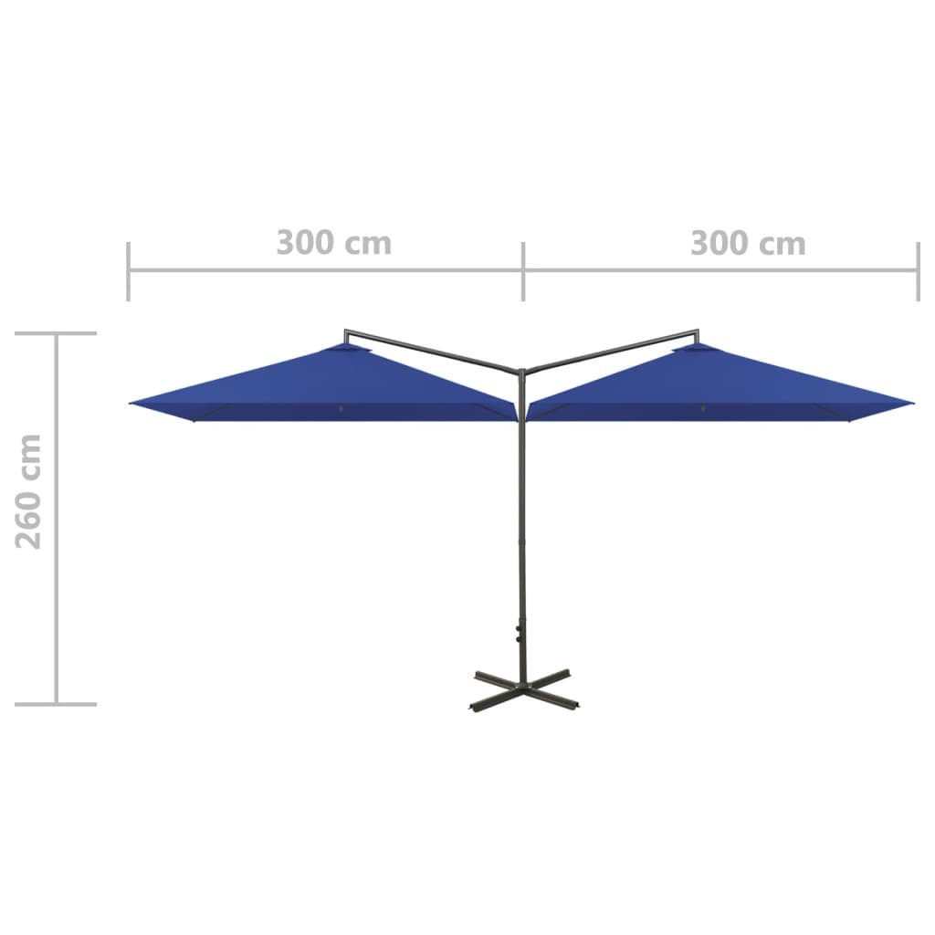 vidaXL Umbrelă de soare dublă cu stâlp oțel, albastru azur, 600x300 cm
