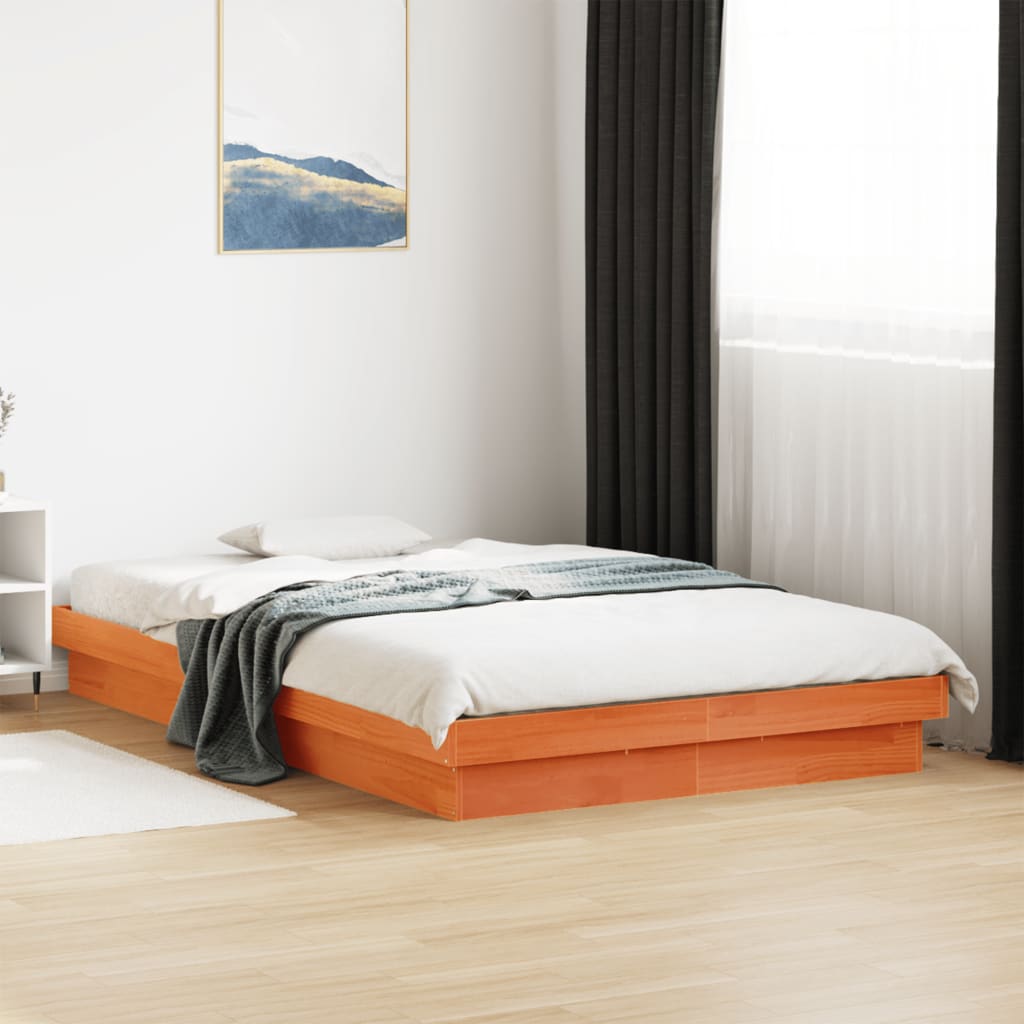 vidaXL Cadru pat cu LED, maro ceruit, 140x200 cm, lemn masiv de pin