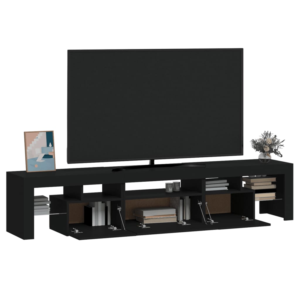 vidaXL Comodă TV cu lumini LED, negru, 200x36,5x40 cm