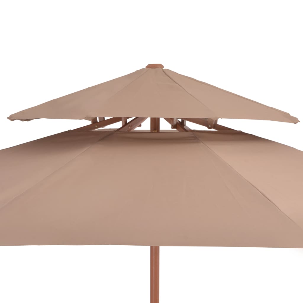 vidaXL Umbrelă de soare dublă, stâlp din lemn, 270 cm, gri taupe