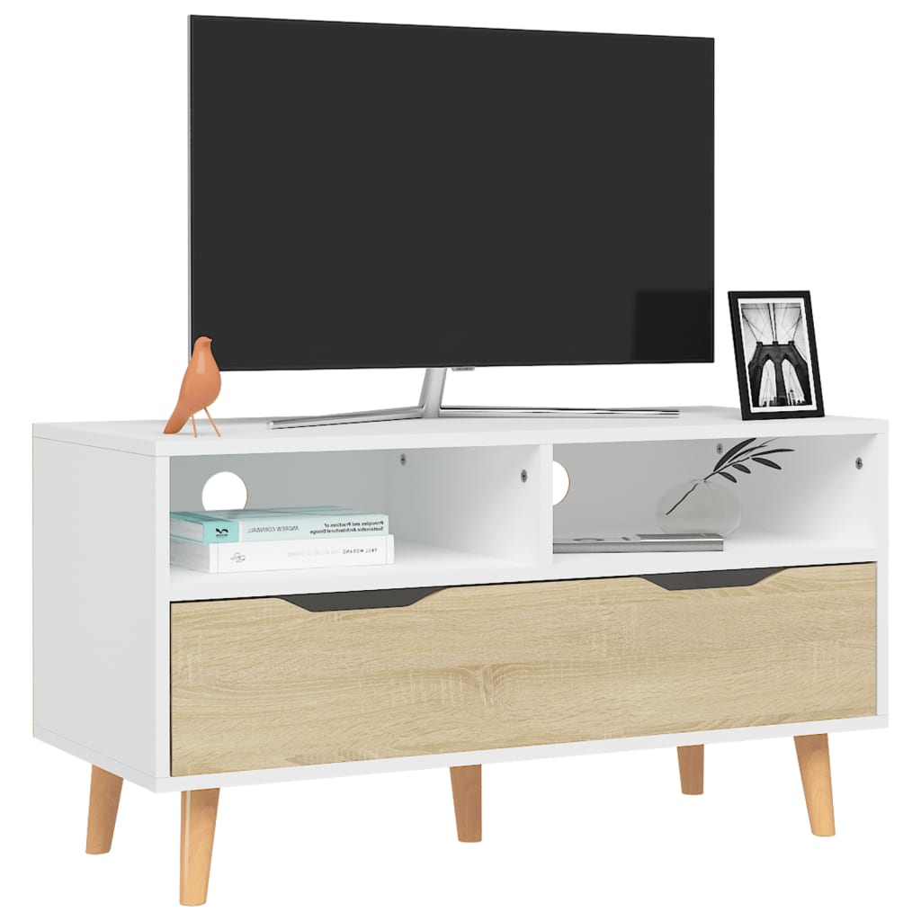 vidaXL Comodă TV, alb și stejar sonoma, 90x40x48,5 cm, lemn prelucrat
