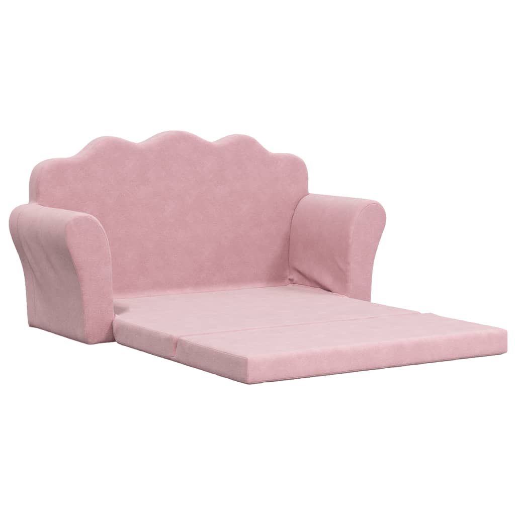 vidaXL Canapea extensibilă pentru copii cu 2 locuri, roz, pluș moale