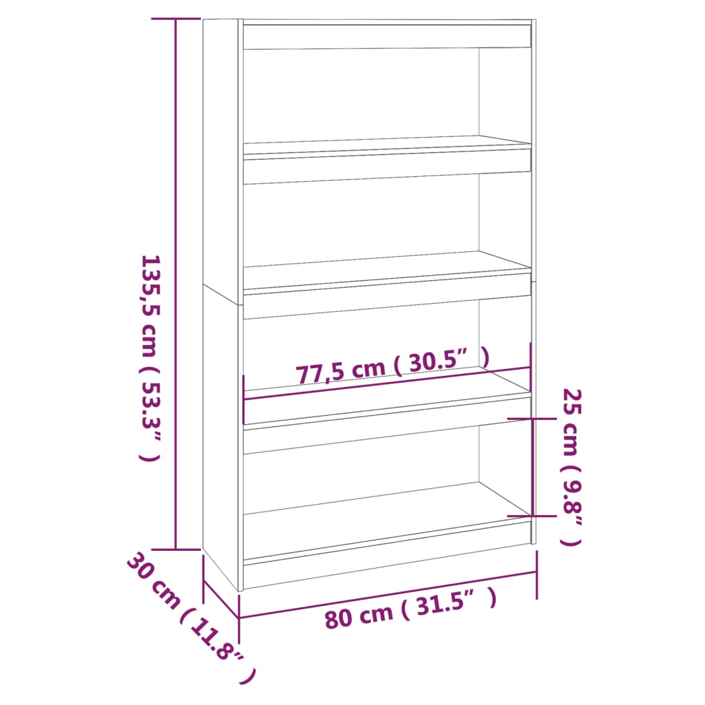 vidaXL Dulap cărți/Separator cameră gri 80x30x135,5 cm lemn masiv pin