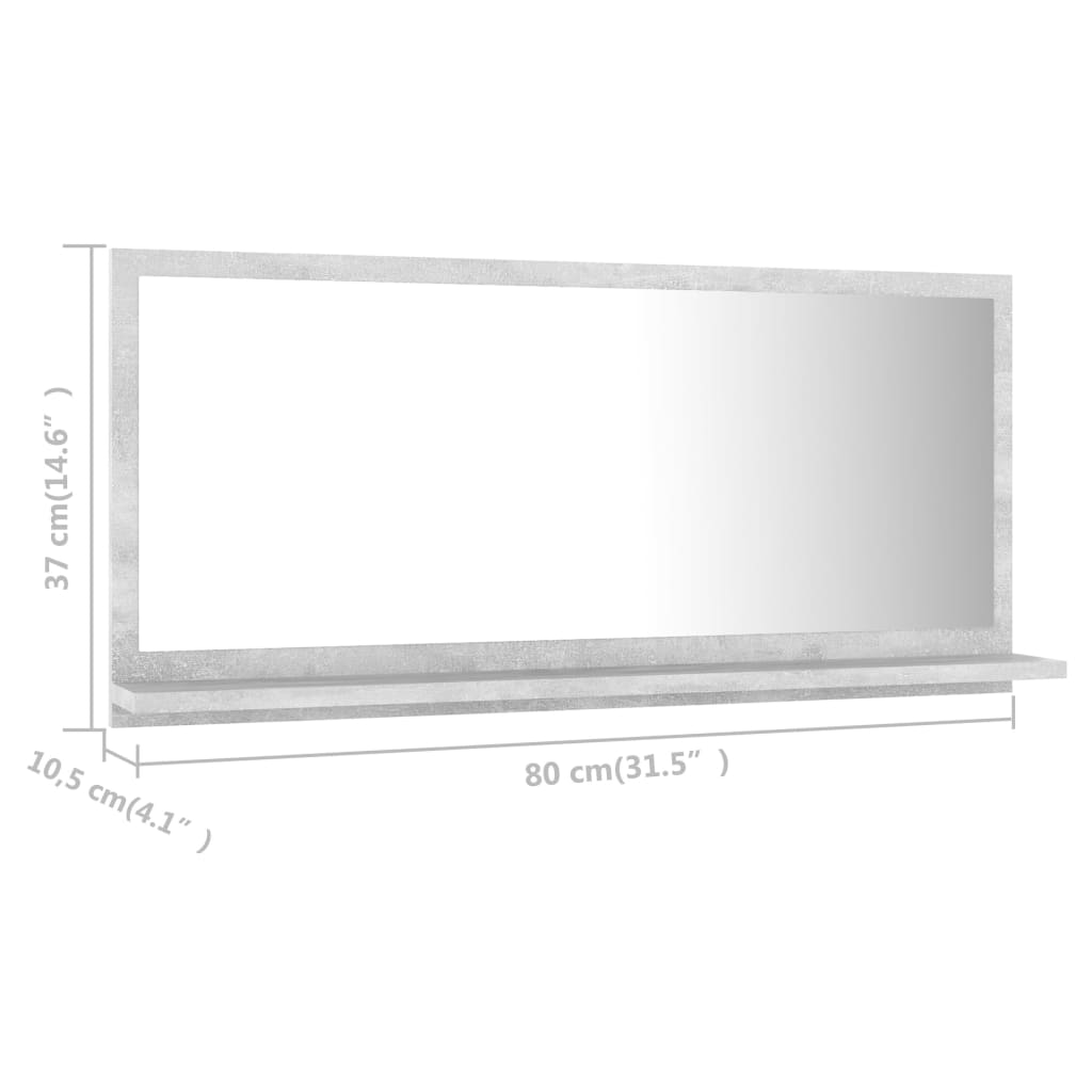 vidaXL Oglindă de baie, gri beton, 80 x 10,5 x 37 cm, PAL