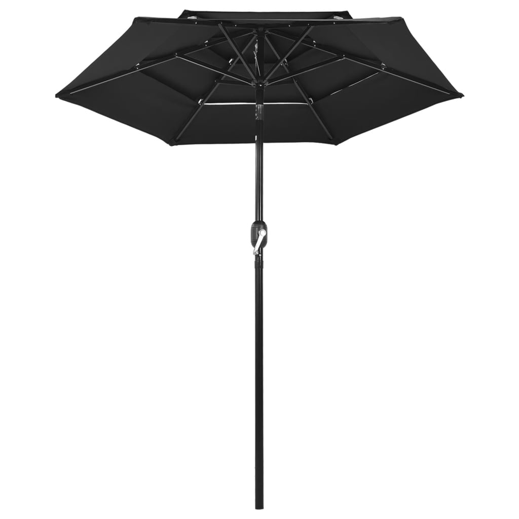 vidaXL Umbrelă de soare 3 niveluri, stâlp de aluminiu, negru, 2 m