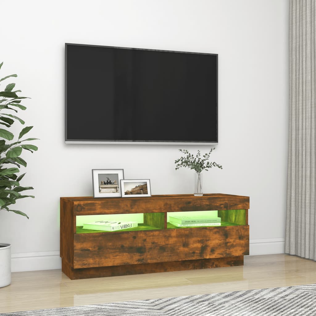 vidaXL Comodă TV cu lumini LED, stejar fumuriu, 100x35x40 cm