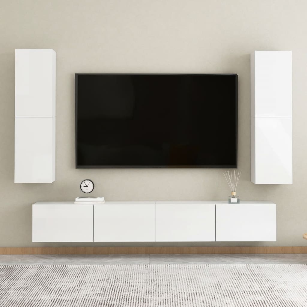 vidaXL Comodă TV, alb extralucios, 30,5x30x110 cm, PAL