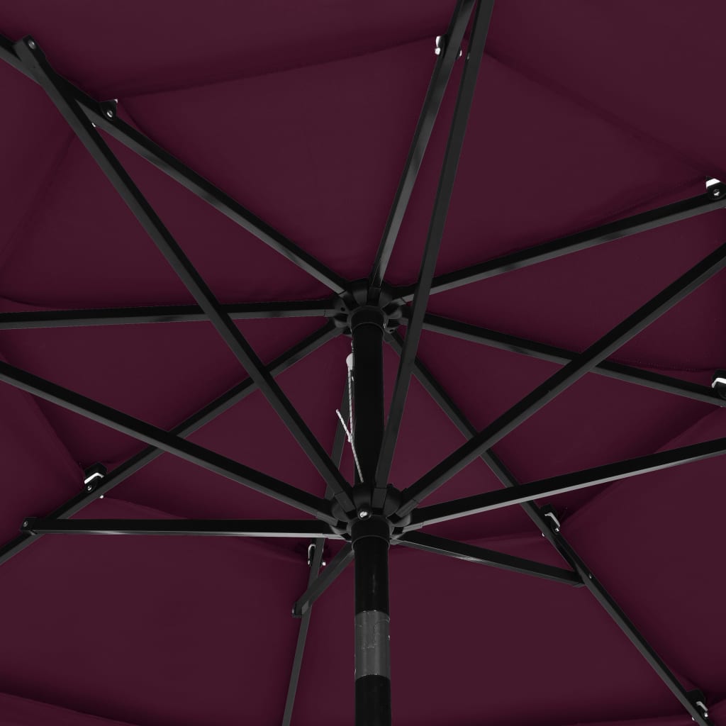 vidaXL Umbrelă de soare 3 niveluri, stâlp aluminiu, roșu bordo, 3 m