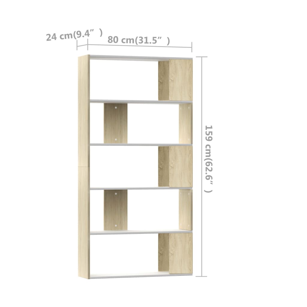 vidaXL Bibliotecă/Separator cameră alb&stejar sonoma 80x24x159 cm PAL