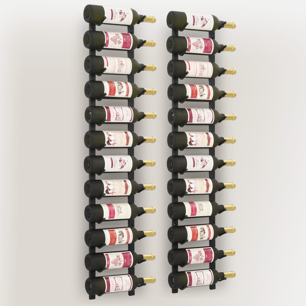 vidaXL Suporturi vin montate pe perete, 12 sticle, 2 buc, negru, fier