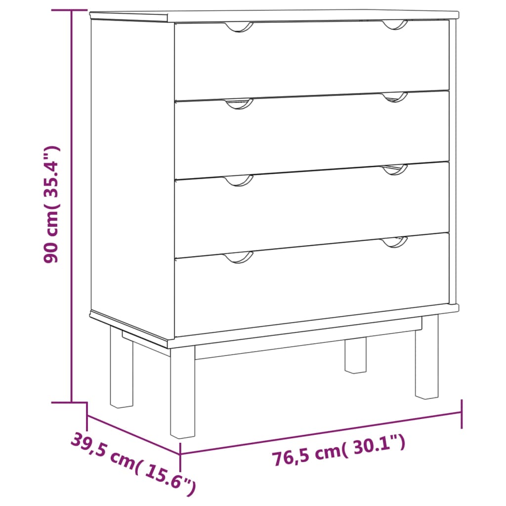 vidaXL Dulap cu sertar "OTTA", 76,5x39,5x90 cm, lemn masiv de pin