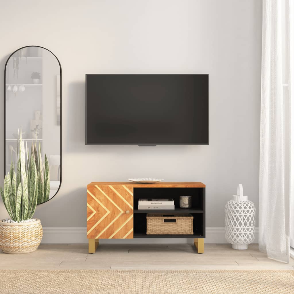 vidaXL Dulap TV, maro și negru, 80x31,5x46 cm, lemn masiv de mango