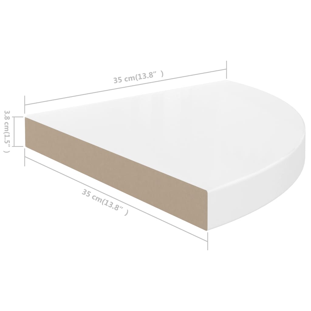 vidaXL Colțare suspendate, 4 buc., alb extralucios, 35x35x3,8 cm, MDF