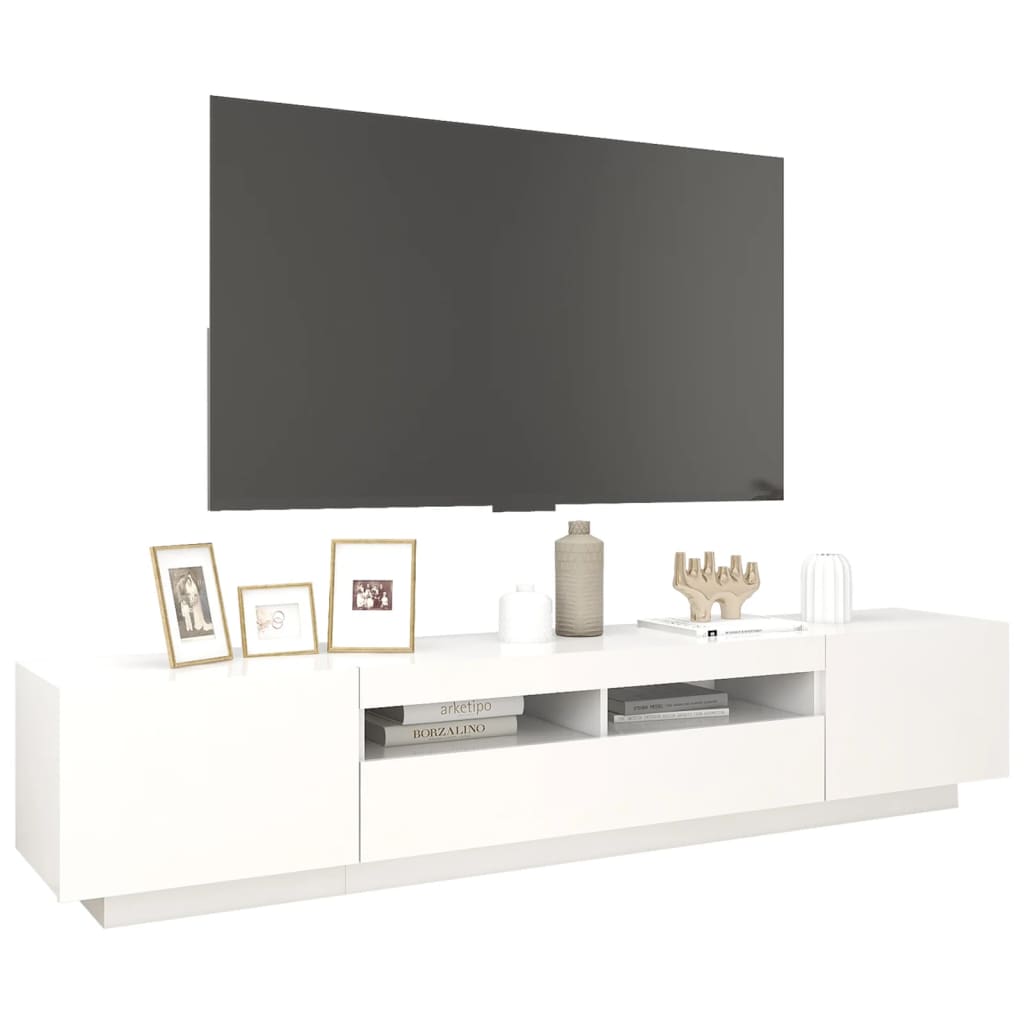 vidaXL Comodă TV cu lumini LED, alb, 200x35x40cm