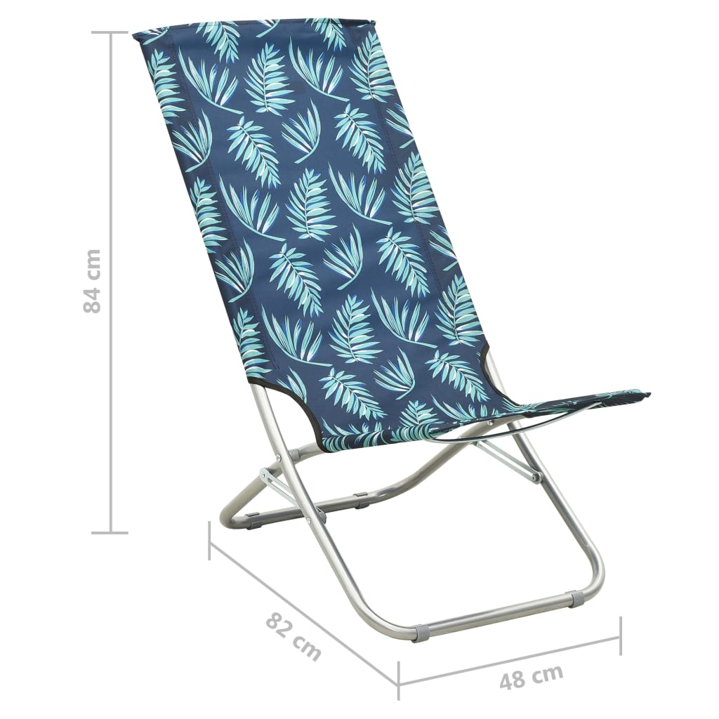 vidaXL Scaune plajă pliante, 2 buc., imprimeu frunze, material textil