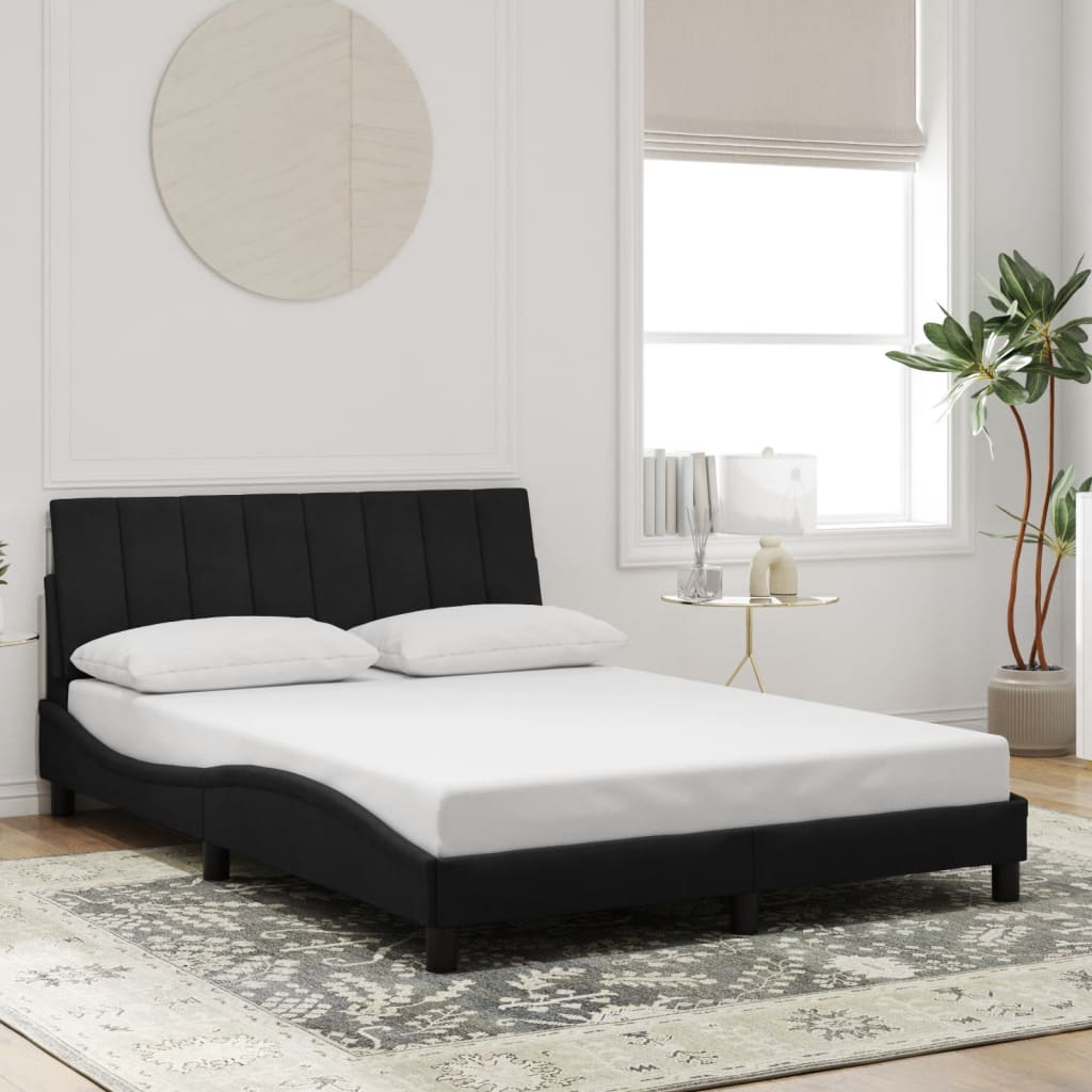 vidaXL Cadru de pat cu lumini LED, negru, 140x190 cm, catifea
