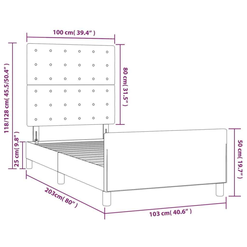 vidaXL Cadru de pat cu tăblie, gri închis, 100x200 cm, catifea
