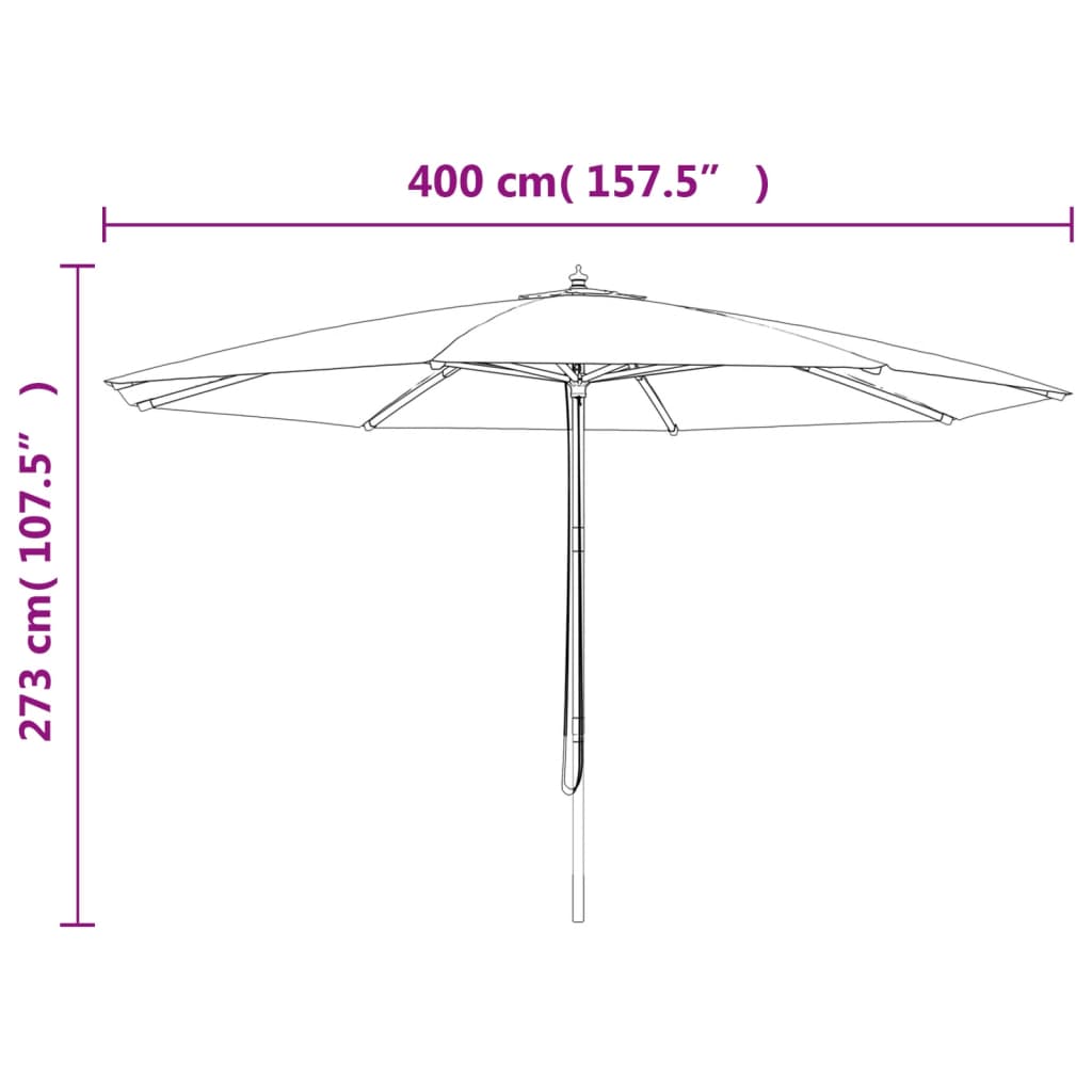 vidaXL Umbrelă de soare de grădină stâlp din lemn, nisipiu, 400x273 cm