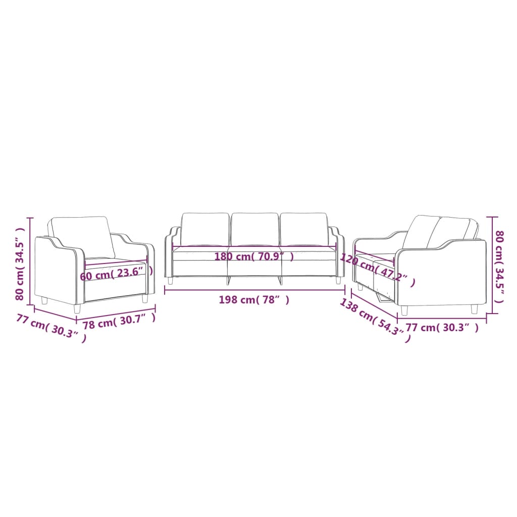 vidaXL Set de canapele cu perne, 3 piese, crem, textil