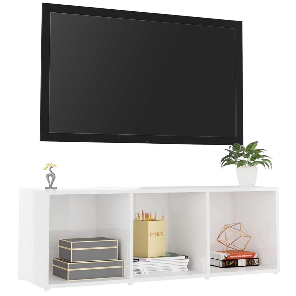 vidaXL Comodă TV, alb extralucios, 107x35x37 cm, PAL