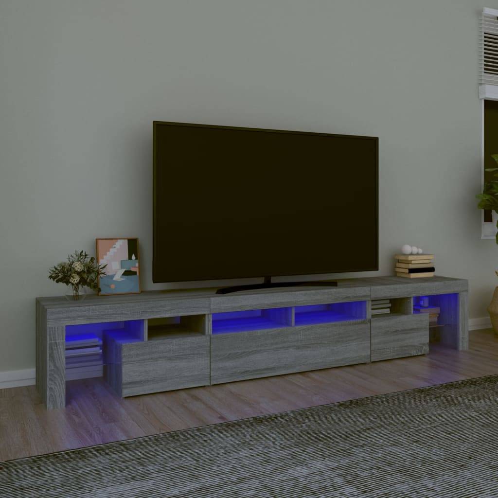 vidaXL Comodă TV cu lumini LED, gri sonoma, 230x36,5x40cm