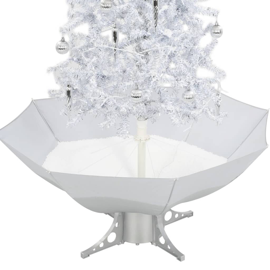 vidaXL Brad de Crăciun cu ninsoare și bază umbrelă, alb, 170 cm