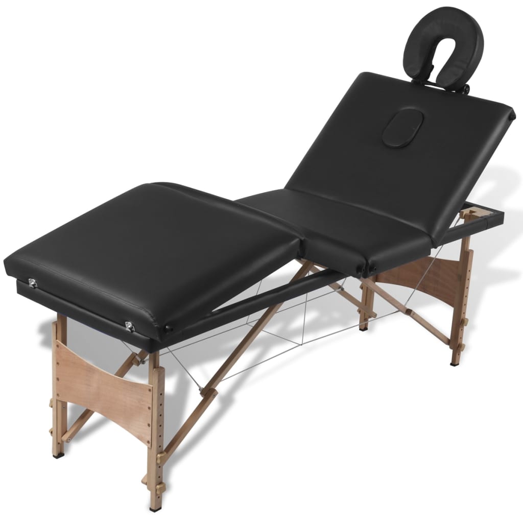 vidaXL Masă de masaj pliabilă, 4 zone, negru, cadru din lemn
