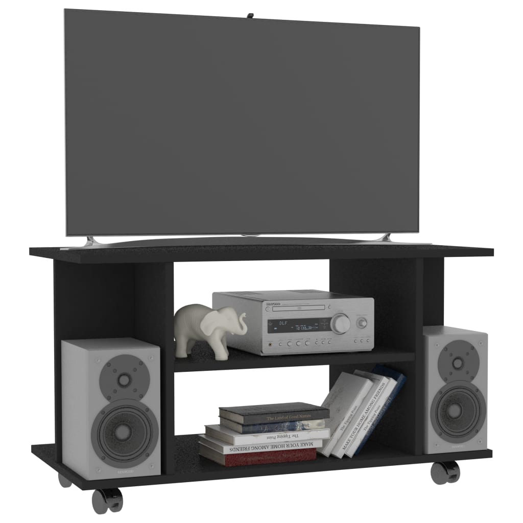 vidaXL Comodă TV cu roți, negru, 80x40x45 cm, lemn prelucrat