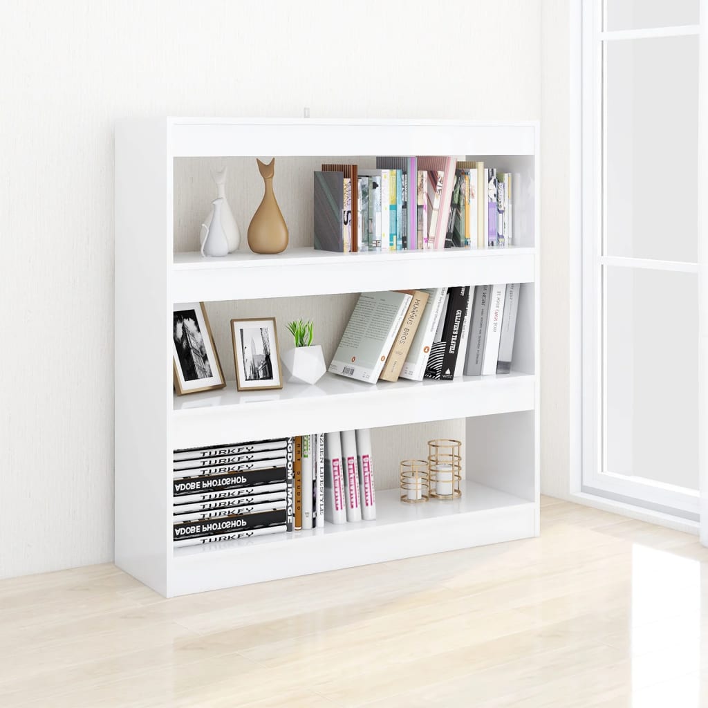 vidaXL Bibliotecă/Separator cameră, alb extra lucios, 100x30x103 cm