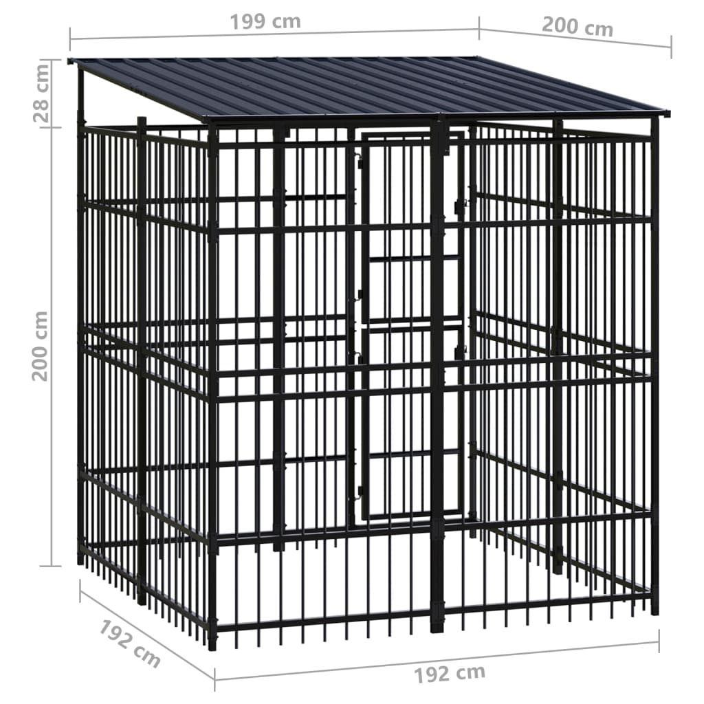 vidaXL Padoc pentru câini de exterior cu acoperiș, 3,69 m², oțel