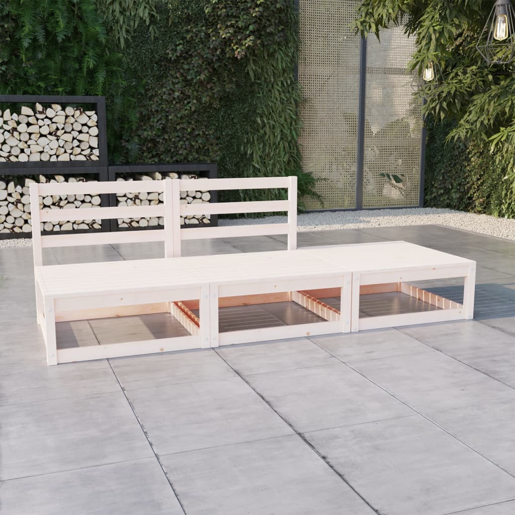 vidaXL Set mobilier de grădină, 3 piese, alb, lemn masiv de pin